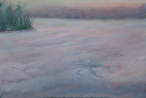 Oil paintings of frozen Biscay Pond Maine melting by artist Elizabeth Reed