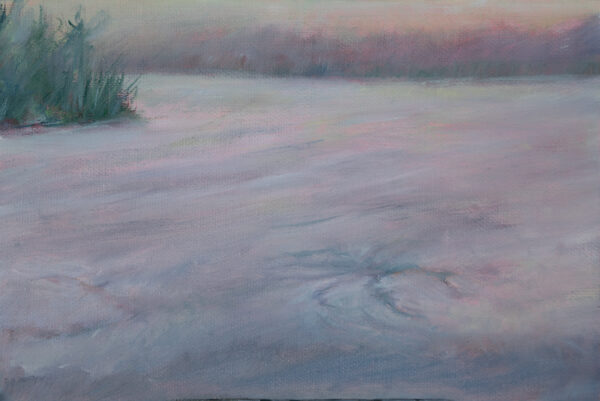 Oil paintings of frozen Biscay Pond Maine melting by artist Elizabeth Reed