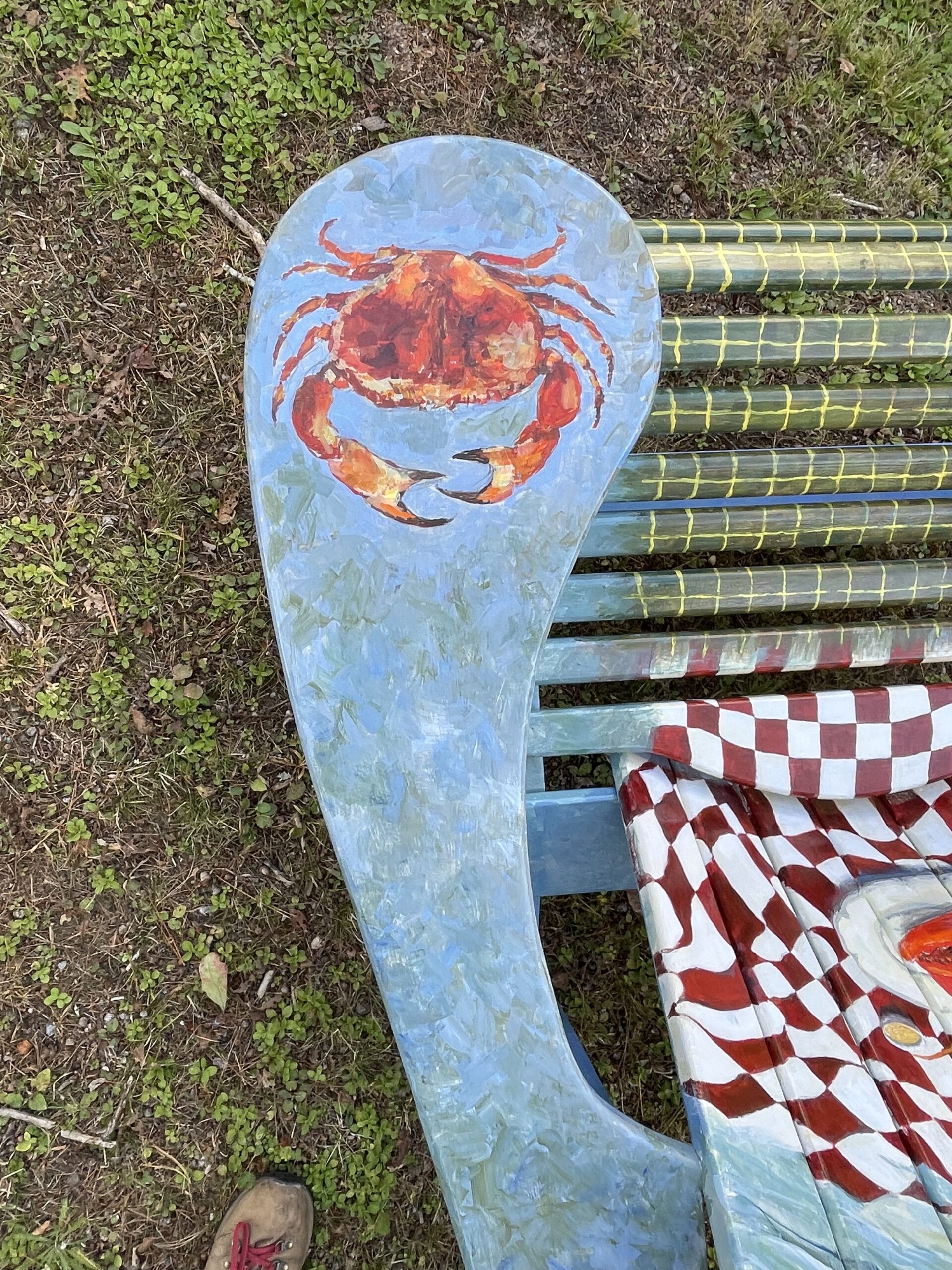 Lobster Party! Illustrated Adirondack Chair from Carpenters Boat Shop, Pemaquid ME by artist Elizabeth Reed