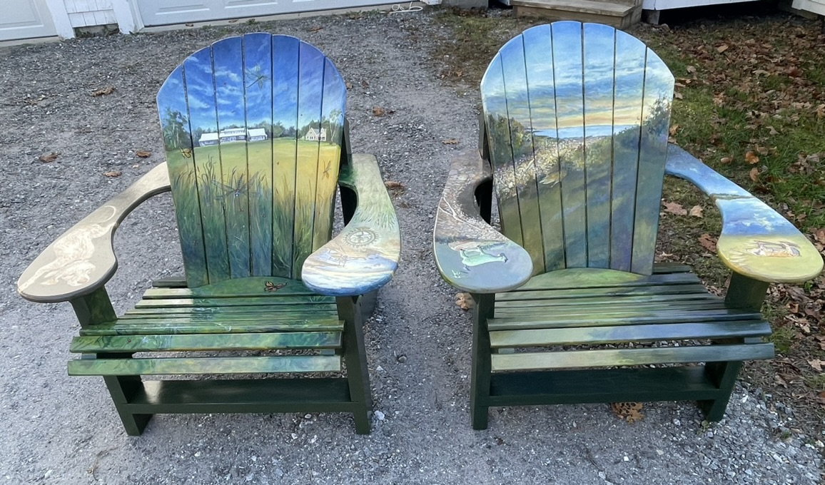 Illustrated Adirondack Chairs by artist Elizabeth Elvart Reed