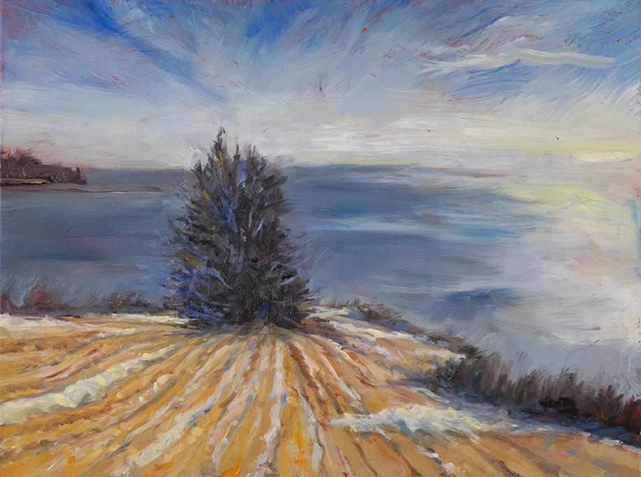 Winter oil Plein air painting in Maine by Elizabeth Reed