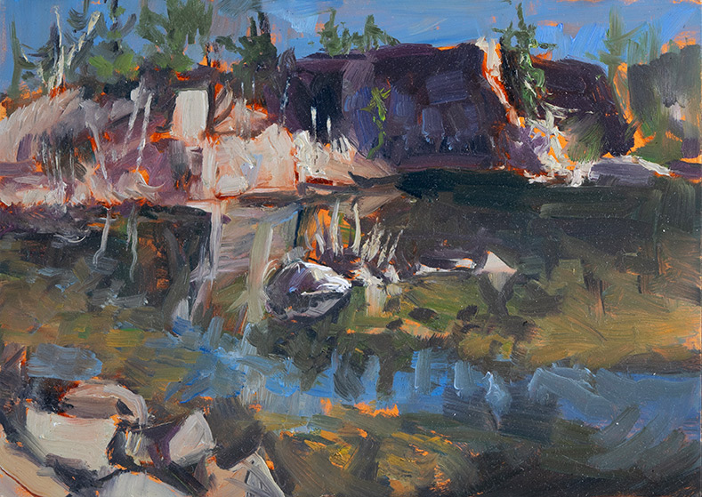 Long Cove Quarry Sketch a small oil sketch painted by fine artist Elizabeth Reed