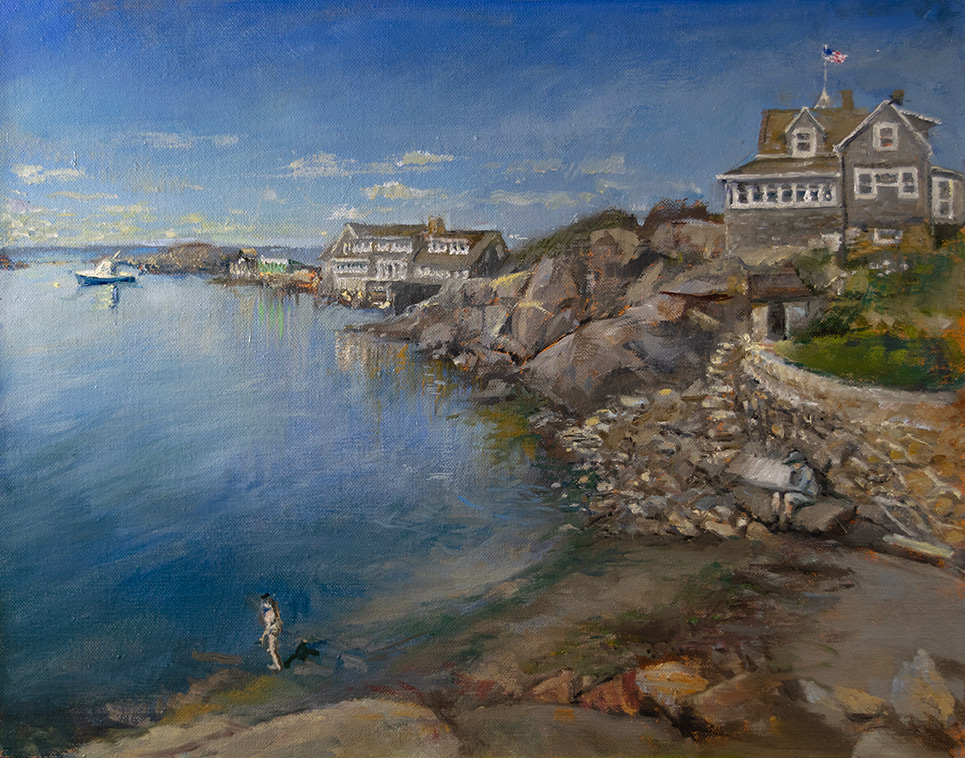 Monhegan Harbor painted in oil by fine artist Elizabeth Reed